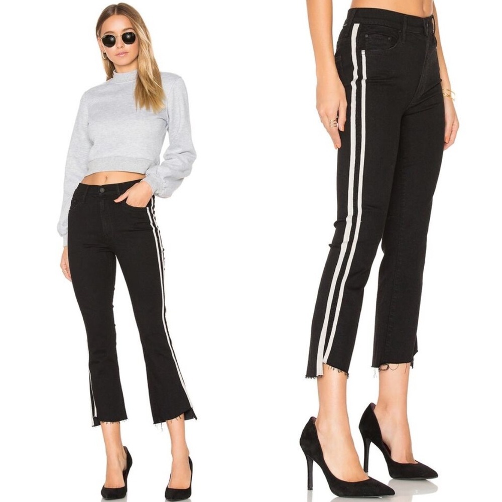 MOTHER The Insider Crop Step Fray Raw Hem Jeans‎ Guilty Racer Black 26